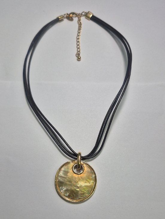 Lia Sophia Jewelry - Lia Sophia Layered Gold Tone Crackle Disc Pendant 16" In. Necklace - Black Cord